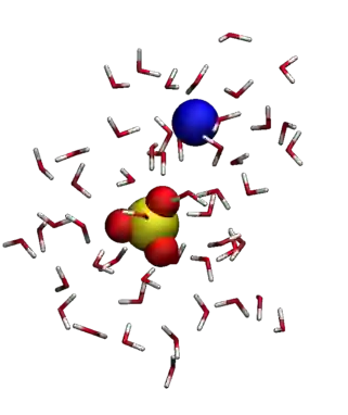 Water solution of :math:`\text{SO}_4^{2-}` and :math:`\text{Na}_+` ions visualized with VMD