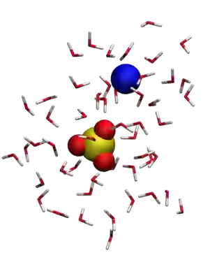 Water solution of :math:`\text{SO}_4^{2-}` and :math:`\text{Na}_+` ions visualized with VMD