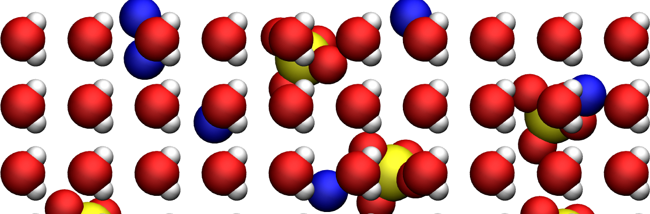 Gromacs initial configuration of SO\ :sub:`4`\ :sup:`2-` and Na\ :sup:`+` ions visualized with VMD